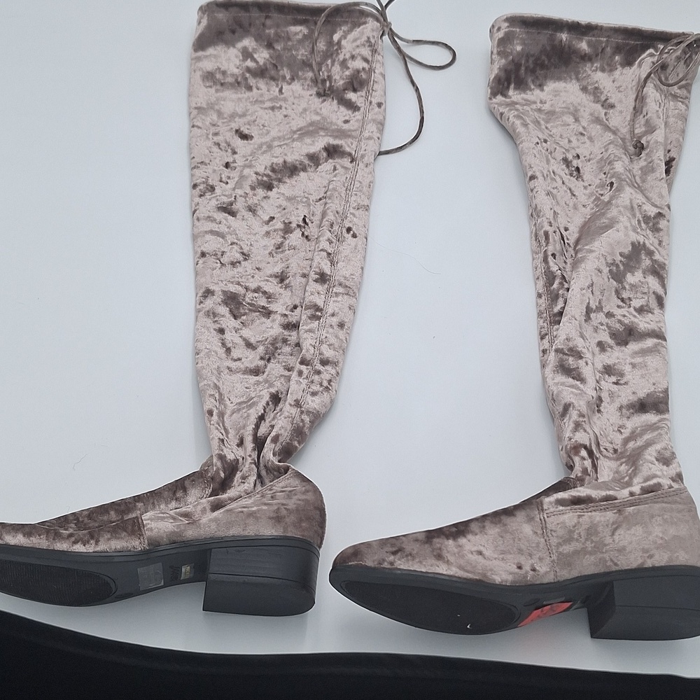 Bamboo Crushed Faux Velvet Over the Knee Boots